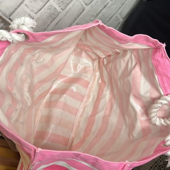 Victoria’s Secret Pink & White Striped Tote Bag Rope Handles Beach Pool - Picture 6 of 6